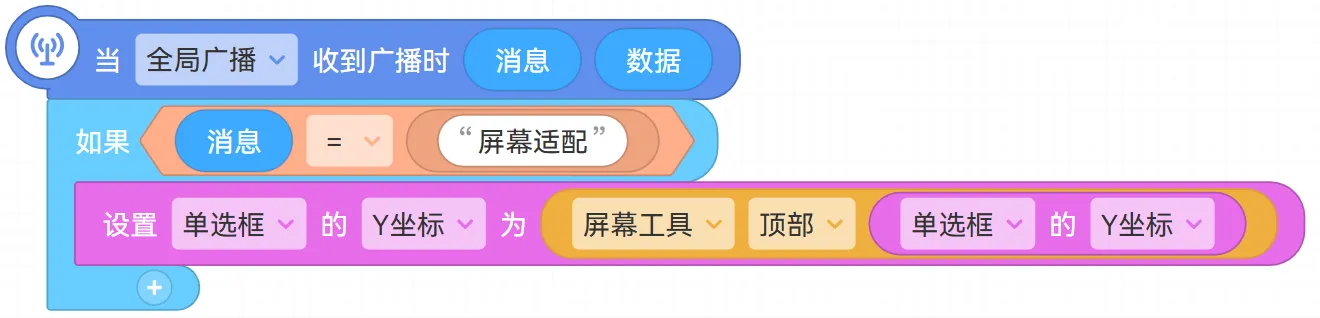 积木：当（全局广播）收到广播时(消息)（数据）